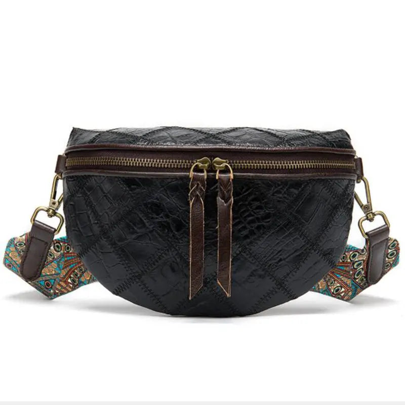 Sac banane femme cuir patchwork
