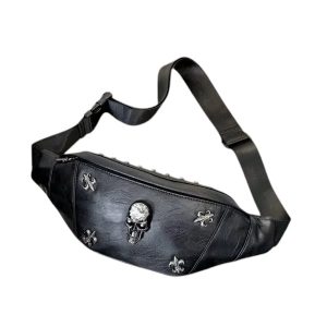 Sac banane homme en cuir avec tête de mort pour style gothique