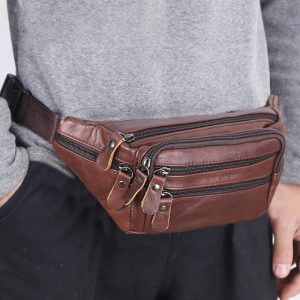 Détails du sac banane en cuir homme avec poches multiples