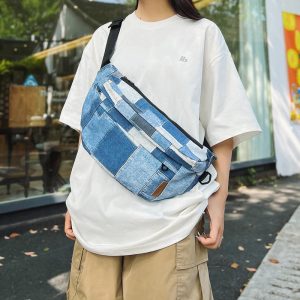 sac banane jean patchwork