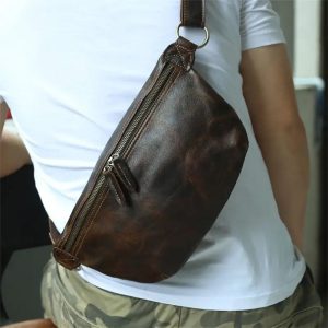 sac banane homme cuir patiné