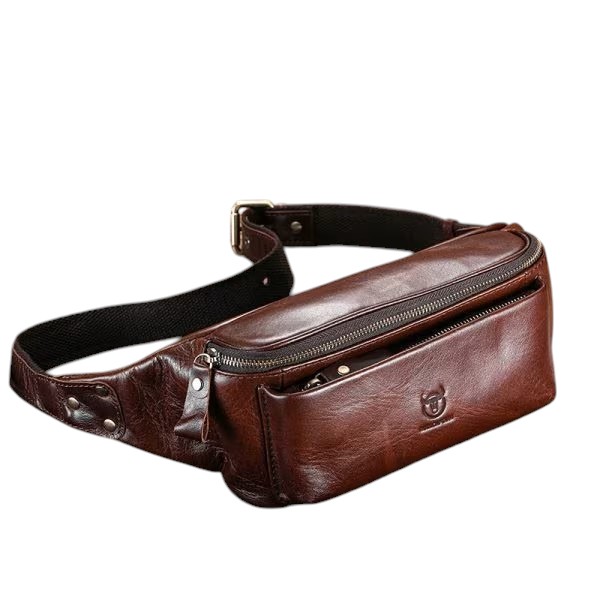 Sac banane homme en cuir lisse noir design élégant