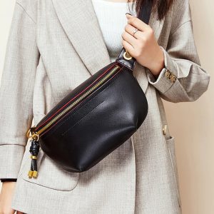 sac banane noir femme cuir