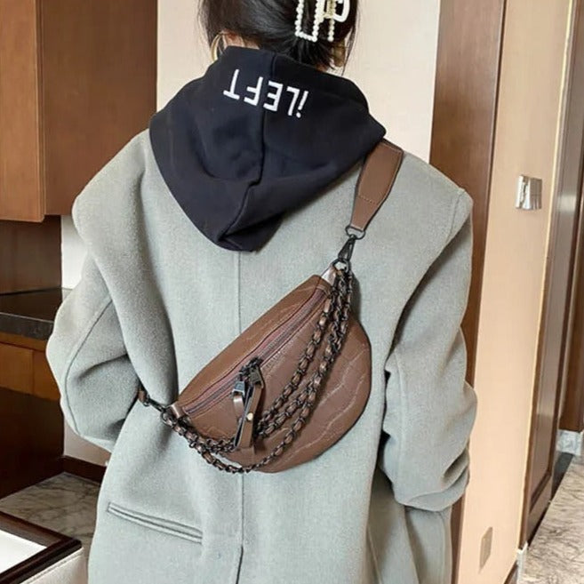 sac banane élégant cuir chaînes