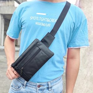 sac banane homme cuir lisse