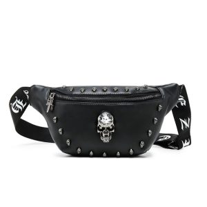 Sac banane en cuir avec motif tête de mort élégant
