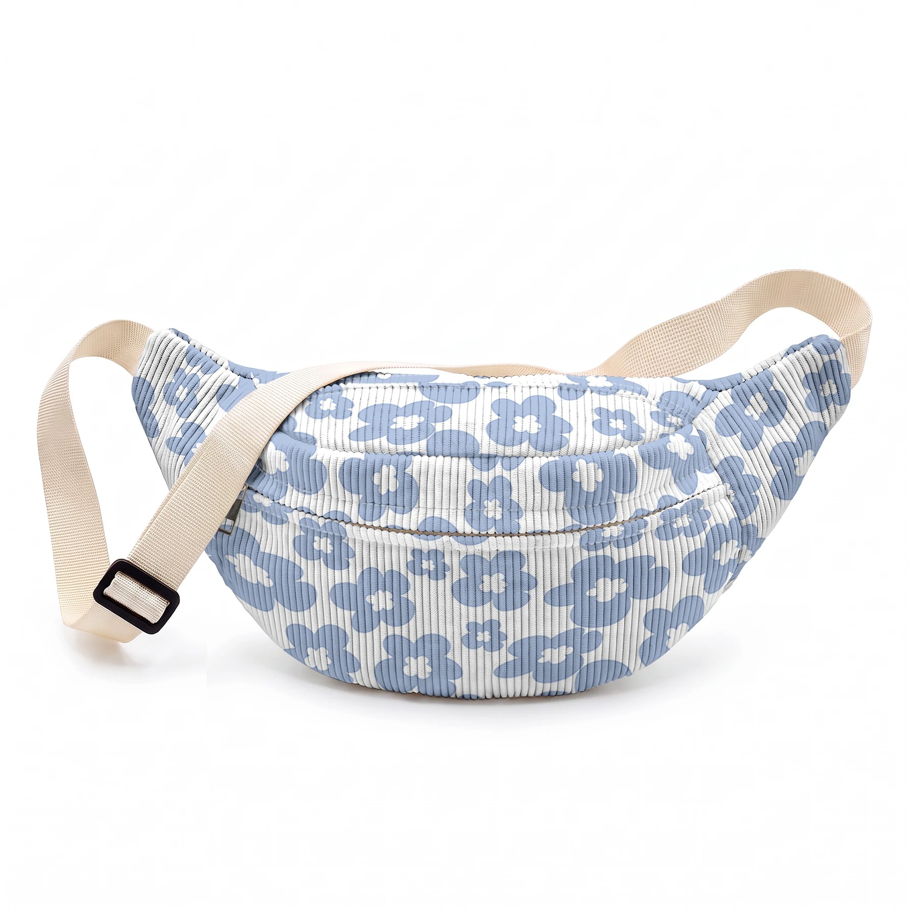 Sac banane femme avec design floral coloré porté en bandoulière