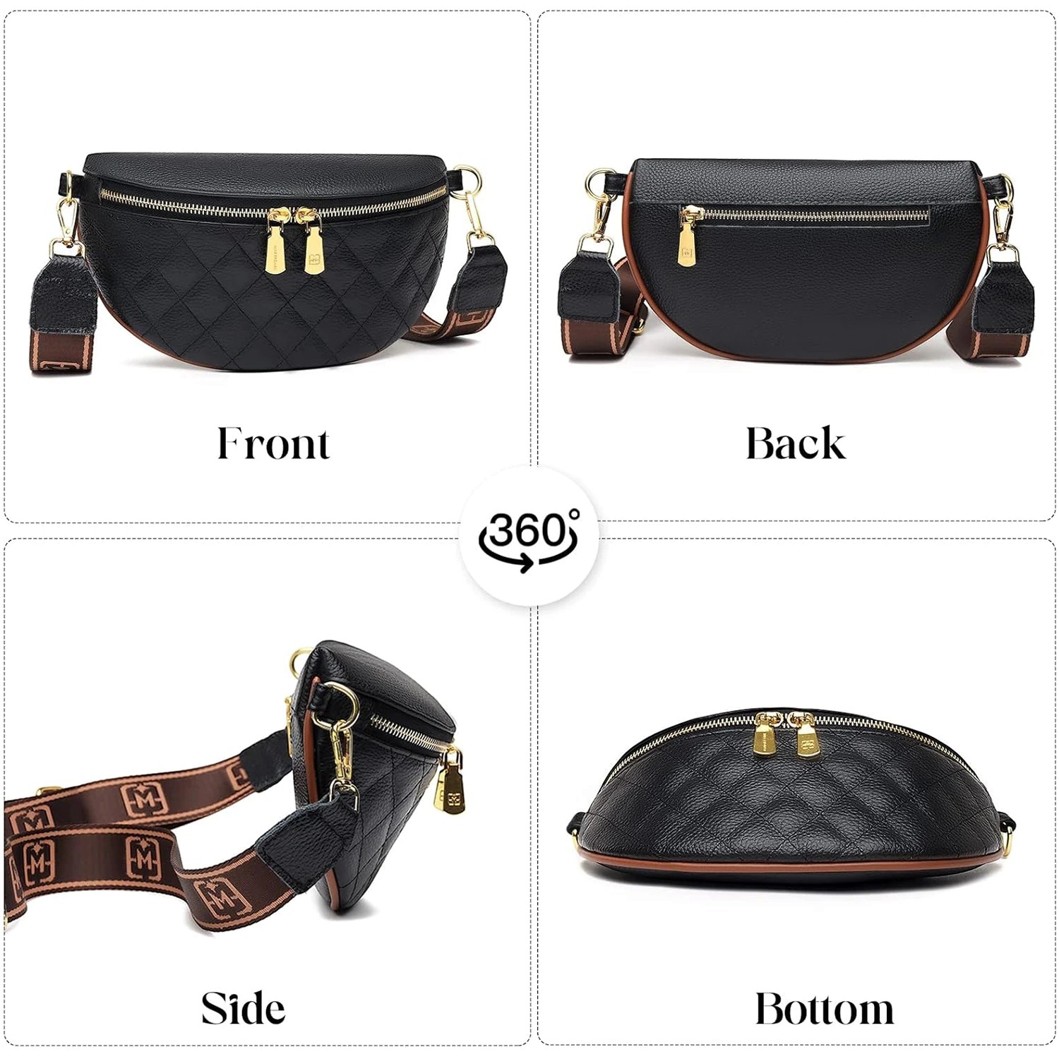 Vue close du sac banane cuir femme matelassé chic
