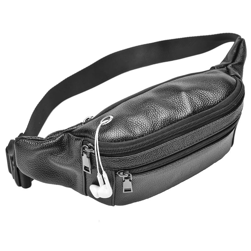 Détails du cuir sophistiqué de la sac banane tendance pour homme