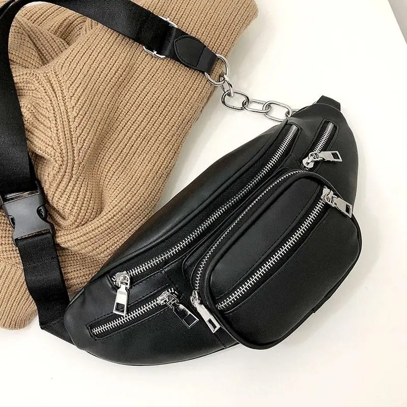 Sac banane en cuir avec chaîne dorée élégant pour femme