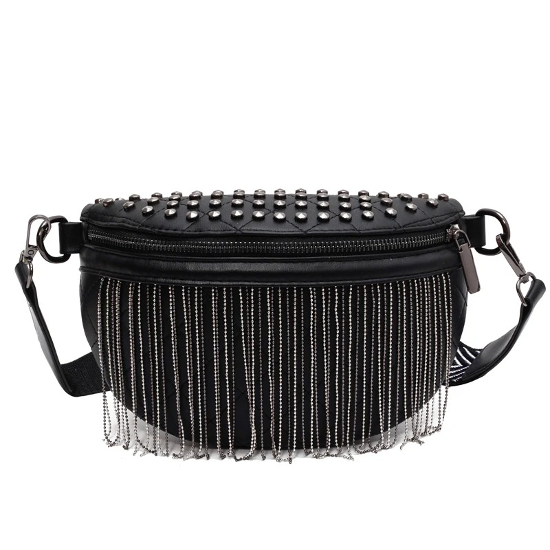 Détails du sac banane bandoulière femme avec franges élégantes