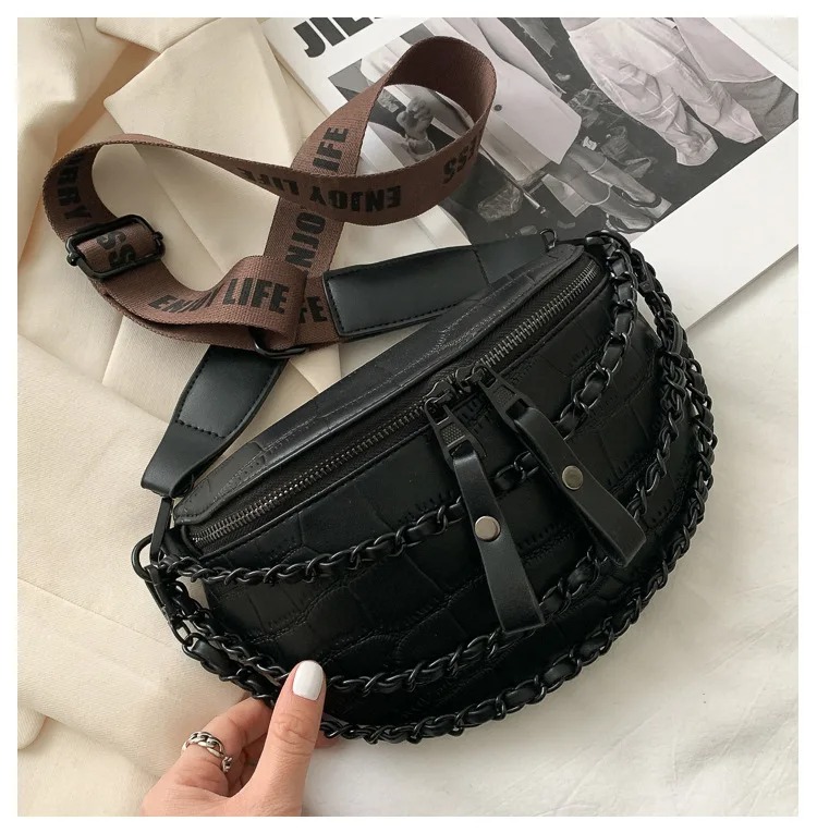 Sac banane en cuir de qualité avec trois chaînes dorées pour femme