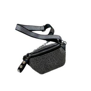 Sac banane brillant à chaîne noir élégant pour femmes