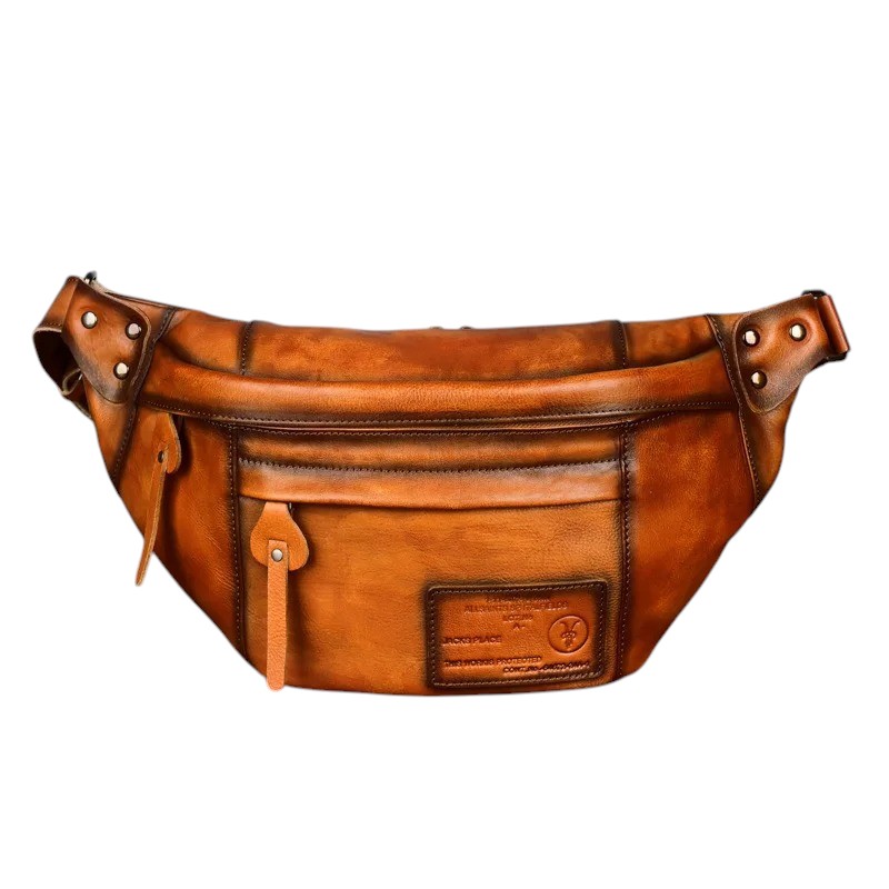 Sac banane en cuir véritable pour homme avec fermeture sécurisée