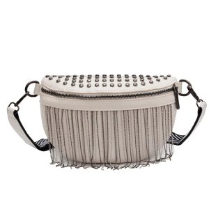 Sac banane femme à franges en cuir avec bandoulière mode tendance