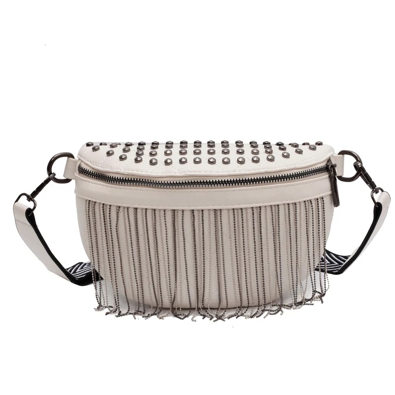 Sac banane femme à franges en cuir avec bandoulière mode tendance