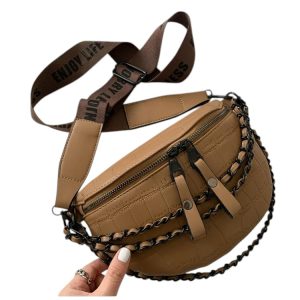 Sac banane femme en cuir avec trois chaînes dorées élégantes