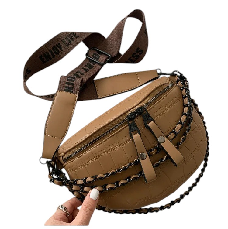 Sac banane femme en cuir avec trois chaînes dorées élégantes
