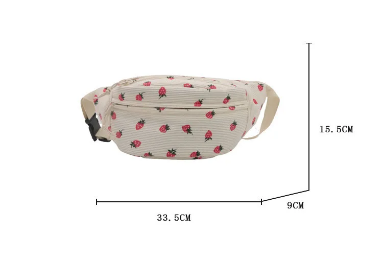 sac banane en velours côtelé motif fraise femme