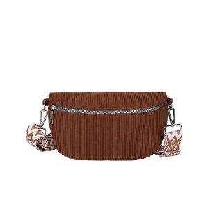 sac banane tendance en velours côtelé uni pour femme