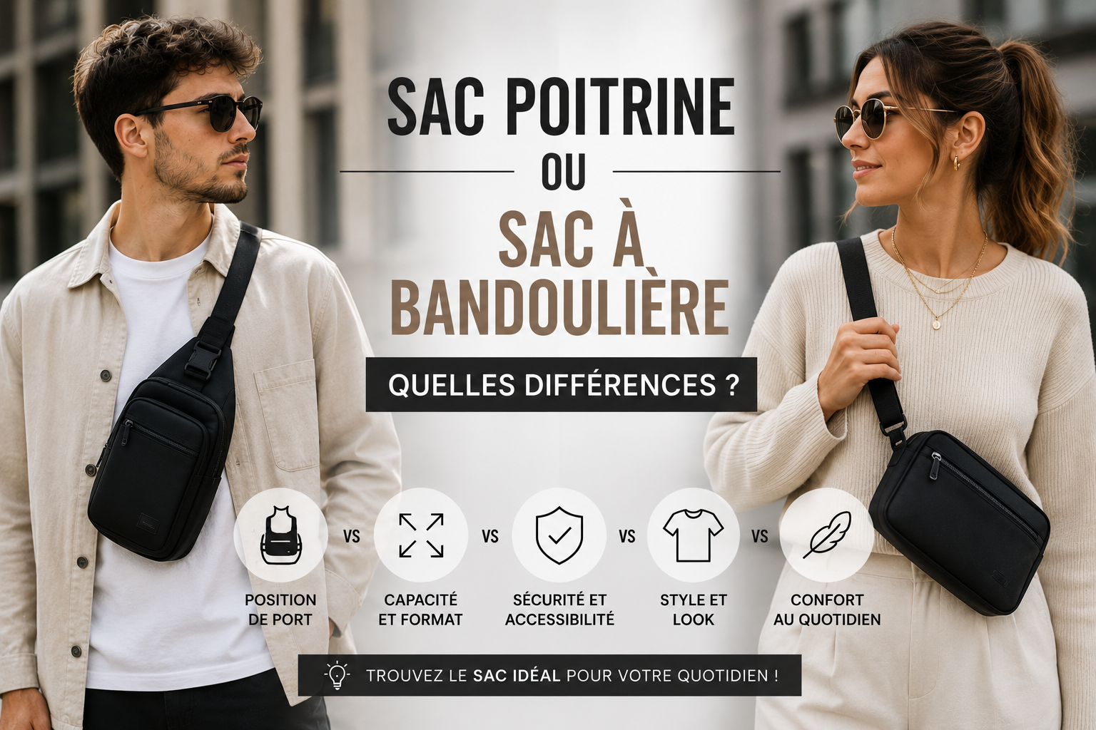 Sac poitrine ou sac à bandoulière? Quelles différence?