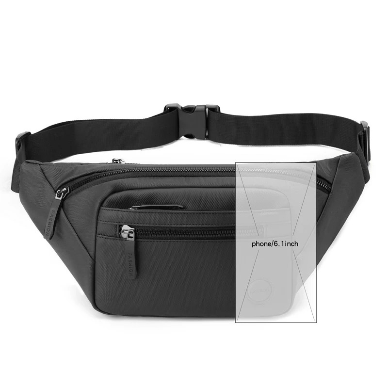Sac banane imperméable sport noir porté par un sportif en action