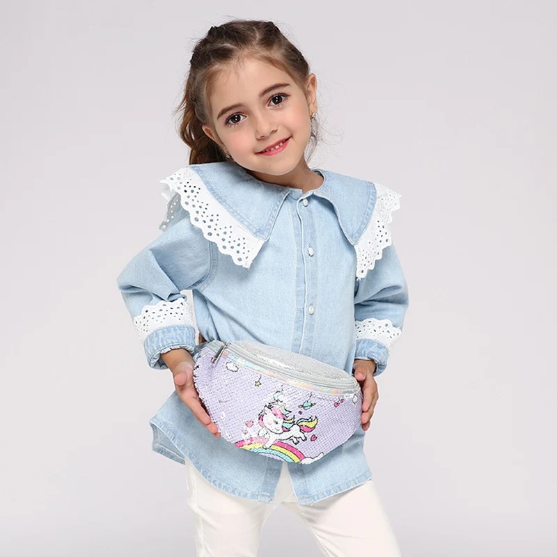 Sac banane fille avec motif licorne colorée
